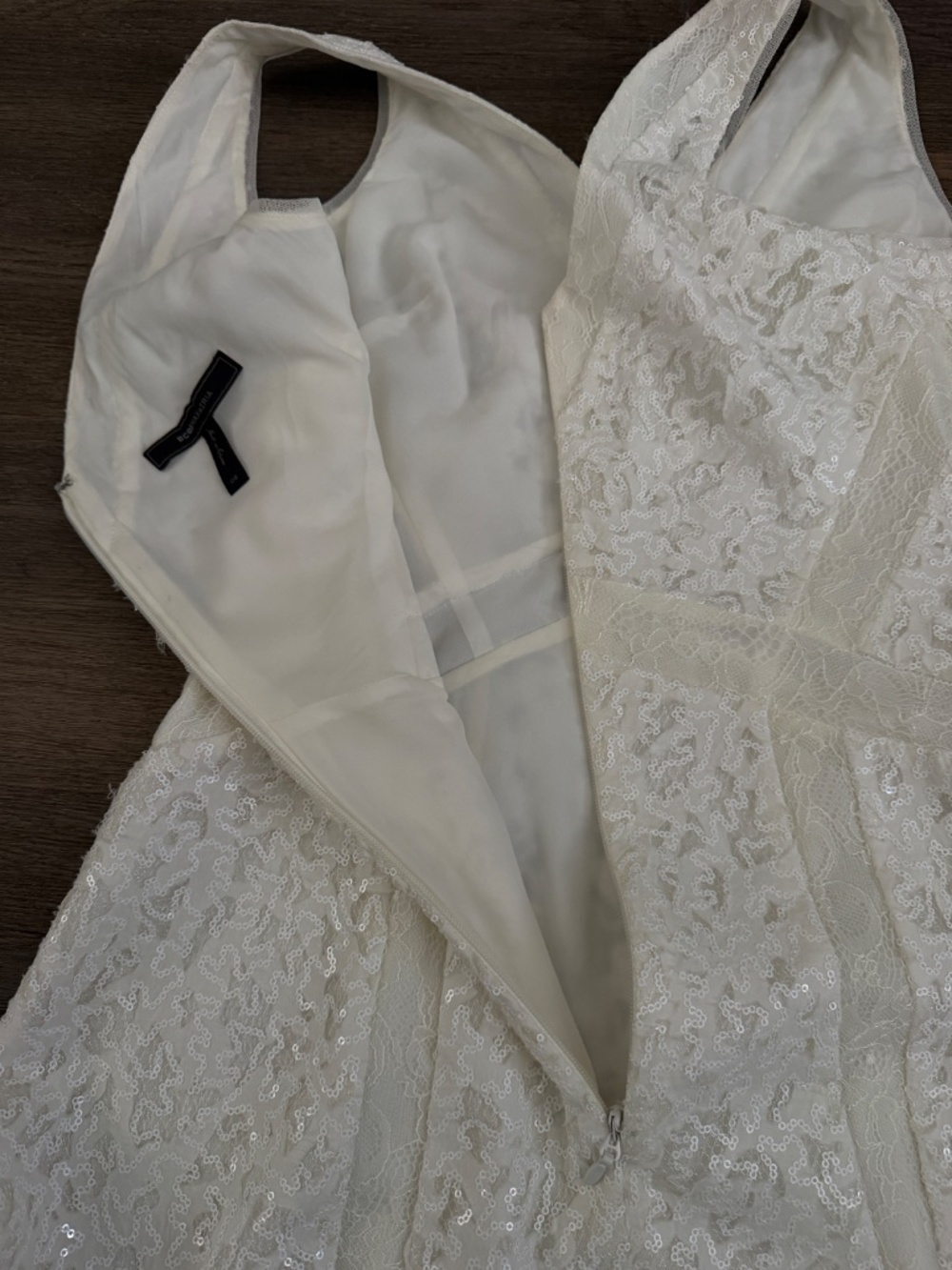 BCBG MAXAZRIA OFF WHITE "GRACIE" SEQUIN LACE SLEEVELESS A-LINE DRESS SZ 8 $338 - Picture 10 of 13